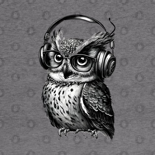 Owl Drawing Wearing Headphones by ArtisticCorner